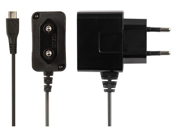 CARGADOR COMPACTO CON CONEXIÓN MICRO USB 5V-1A MÁX. - COLOR NEGRO - Imagen 1