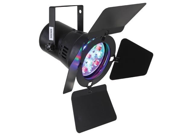 FOCO LED PAR36 - 12 x 1W R+G+B CON VISERA - COLOR NEGRO - Imagen 1