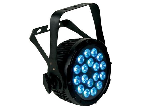 FOCO PAR PROFESIONAL CON LEDs - NEGRO - SOPORTE DOBLE - 18 LEDs TRICOLORES DE 3W - Imagen 3