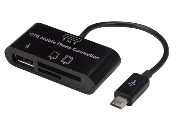 LECTOR DE TARJETAS 3 EN 1 CON CABLE Y CONECTOR APPLE® LIGHTNING (8 CLAVIJAS) Y CABLE - Imagen 1