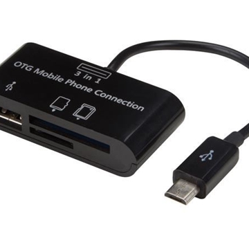 LECTOR DE TARJETAS 3 EN 1 CON CABLE Y CONECTOR APPLE® LIGHTNING (8 CLAVIJAS) Y CABLE - Imagen 1