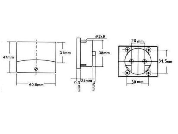 MEDIDOR DE PANEL ANALÓGICO DE CORRIENTE 100mA DC / 60 x 47mm - Imagen 2