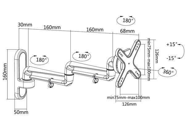 SOPORTE DE PARED PARA PANTALLAS PLANAS 13-23" / 33-58cm - BASE GIRATORIA 360° - máx. 15kg - Imagen 2